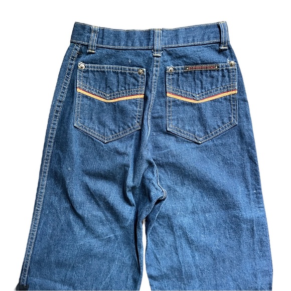 RARE Vintage 70s Plush Bottoms Bell Bottoms Wide Leg Denim Jeans, sz 5 - Picture 6 of 9